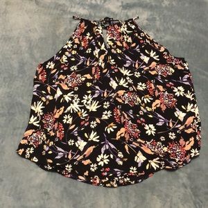 Black floral top with tie in back